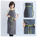 エプロン 100%リネン カフェ 風 おしり が 隠れる シンプル ポケット 付き 家庭 用 エプロン おまけ: ナノスポンジ [High Star House] 出荷 （特別 モデル））