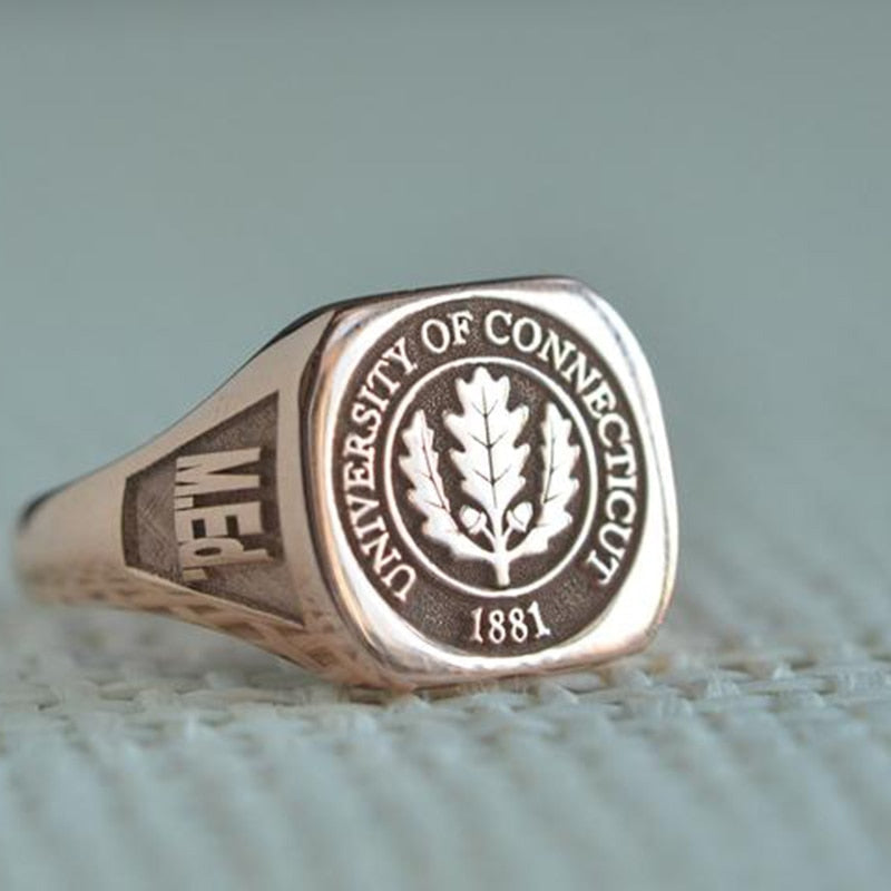 Anillo de clase de graduación de cualquier universidad hecho a medida, anillo de sello, anillos escolares, como la Universidad de Connecticut