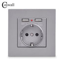 Coswall Puerto de carga USB dual 5V 2.1A Indicador LED 16A Wall EU Toma de corriente Toma de corriente PC Panel Gris Gris Negro Blanco Oro