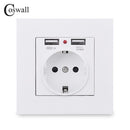 Coswall Puerto de carga USB dual 5V 2.1A Indicador LED 16A Wall EU Toma de corriente Toma de corriente PC Panel Gris Gris Negro Blanco Oro