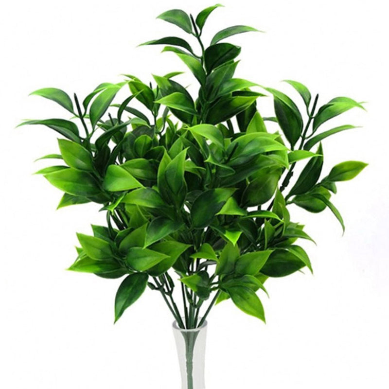 7 ramas de plantas artificiales verdes para arbustos de jardín hierba falsa eucalipto hojas de naranja planta falsa para la decoración de la tienda del hogar