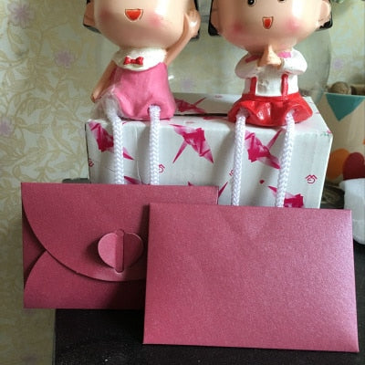 (10 unids/lote) Mini 10,5x7,2 cm amor hebilla perla sobres invitaciones de boda tarjetas de felicitación de Año Nuevo tarjetas de Navidad