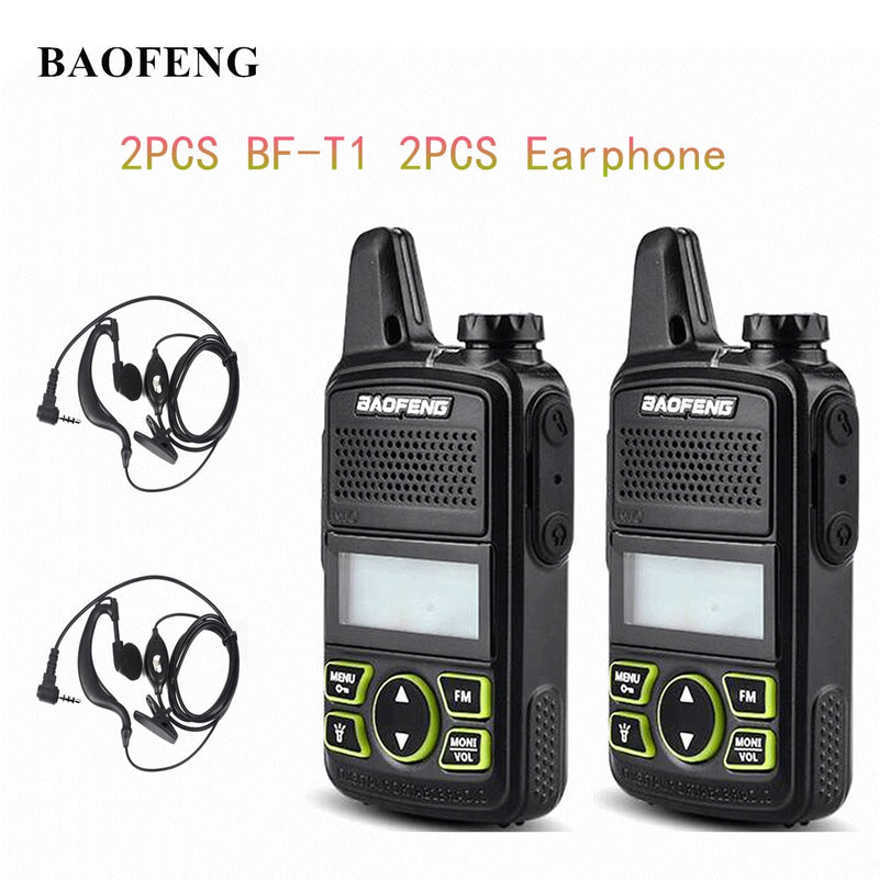2 uds Baofeng BF-T1 Mini Radio portátil de dos vías BFT1 UHF 400-470MHz 20CH Ham FM transceptor Walkie Talkie con auricular