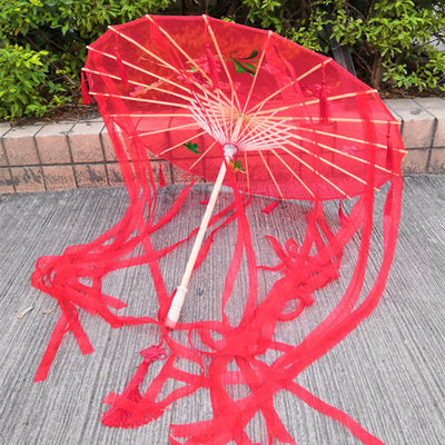 Paraguas de encaje de tela de seda, disfraz de mujer, accesorios de fotografía, paraguas con borlas, paraguas de papel de aceite clásico chino de hilo, sombrilla