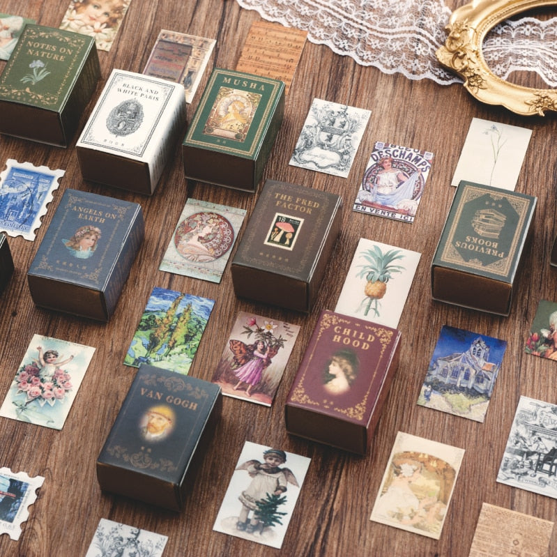 100 Uds. Serie de colección de libros de sellos Vintage papel Kraft Mini tarjeta de felicitación postal carta sobre DIY decoración LOMO tarjetas