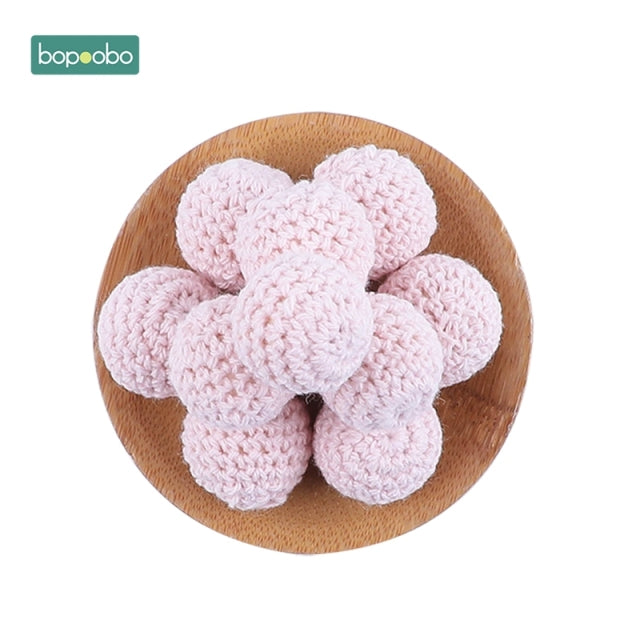 Bopoobo 20mm 10pcs Wooden Crochet Beads Chewable Beads DIY Wooden Teething Knitting Beads Jewelry Crib Sensory Toy Baby Teether