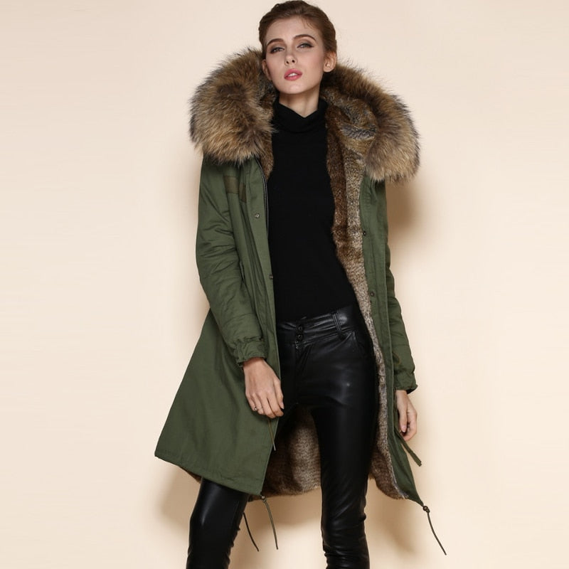 Chaqueta de invierno 2015 para mujer, nuevo diseño, cuello de piel, abrigo de lana de conejo, chaqueta de lana negra para mujer, chaqueta de lana de piel para mujer