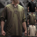 Men Plus Size Shirt Top Ancient Viking Embroidery Lace Up V Neck Long Sleeve Shirt Top For Men&
