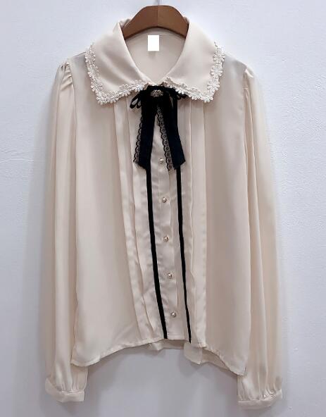 2020 Frühlingsfrauen süße Tops Adrette Vintage Japaner Korea Design Knopf Elegante formelle Hemden Blusen Rosa Weiß 12020