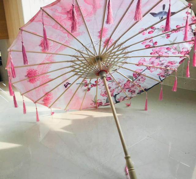 Seidentuch Spitze Regenschirm Frauen Kostüm Fotografie Requisiten Tasseled Regenschirm Garniert Chinesischer Klassischer Ölpapier Regenschirm Sonnenschirm