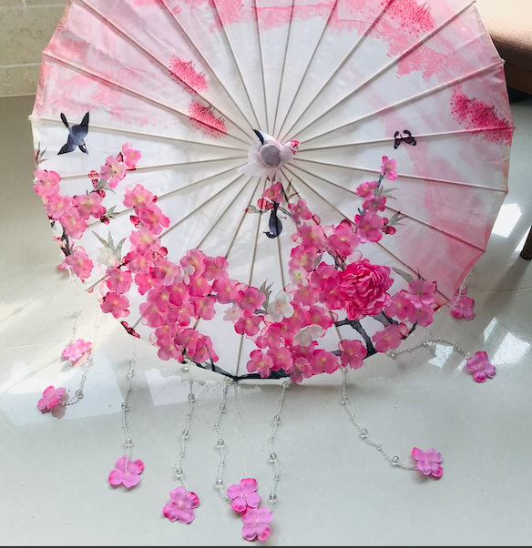 Paraguas de encaje de tela de seda, disfraz de mujer, accesorios de fotografía, paraguas con borlas, paraguas de papel de aceite clásico chino de hilo, sombrilla