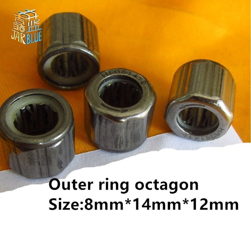 2 uds rodamiento HF081412 anillo exterior octágono/hexagonal exterior/superficie lisa/rodamiento de agujas unidireccional moleteado exterior 8*14*12mm