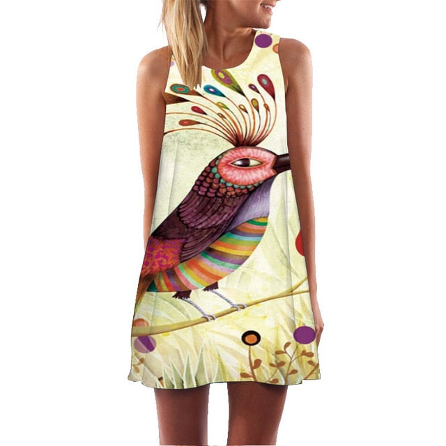 ECOBROS 2020 nuevo vestido de verano para mujer casual sin mangas suelto estampado floral mini vestidos de talla grande ropa de mujer vestidos