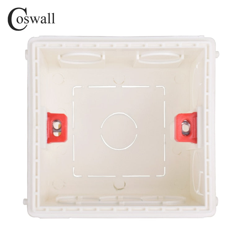 Cassette interno de caja de montaje ajustable Coswall 86mm * 85mm * 50mm para interruptor de tipo 86 y enchufe caja trasera de cableado blanco rojo azul
