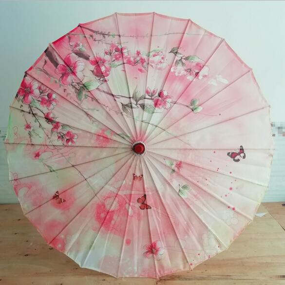 Seiden-Regenschirm für Damen, japanische Kirschblüten, Seide, alter Tanzregenschirm, dekorativer Regenschirm, chinesischer Stil, Ölpapier-Regenschirm