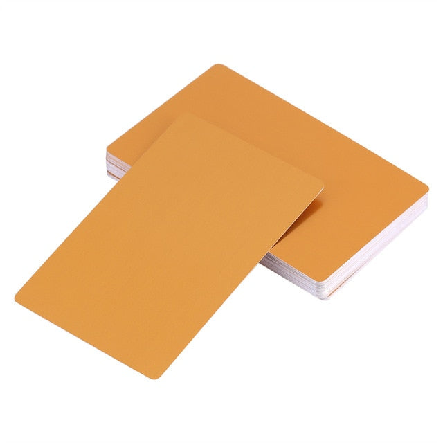 50 Uds. De tarjetas de visita de Metal, tarjetas en blanco de aleación de aluminio para grabado láser de cliente, tarjetas de regalo DIY, 7 colores opcionales (dorado)