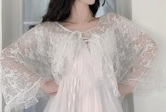 Sannian Actual Photo Of Long Sling Dress With Lace Sunscreen In Soft Yarn In Summer Of 2019  2 Piece Set Women Sleeveless Dress