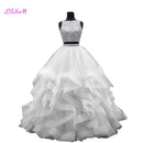 Cristales de lujo Dos piezas Vestido de fiesta Vestidos de quinceañera O-cuello Con cuentas Espalda abierta Vestido de desfile Vestido largo de organza con gradas Dulce 16 Vestido