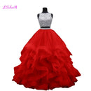 Cristales de lujo Dos piezas Vestido de fiesta Vestidos de quinceañera O-cuello Con cuentas Espalda abierta Vestido de desfile Vestido largo de organza con gradas Dulce 16 Vestido