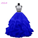 Cristales de lujo Dos piezas Vestido de fiesta Vestidos de quinceañera O-cuello Con cuentas Espalda abierta Vestido de desfile Vestido largo de organza con gradas Dulce 16 Vestido