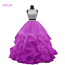 Cristales de lujo Dos piezas Vestido de fiesta Vestidos de quinceañera O-cuello Con cuentas Espalda abierta Vestido de desfile Vestido largo de organza con gradas Dulce 16 Vestido