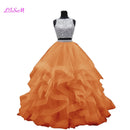 Cristales de lujo Dos piezas Vestido de fiesta Vestidos de quinceañera O-cuello Con cuentas Espalda abierta Vestido de desfile Vestido largo de organza con gradas Dulce 16 Vestido