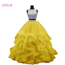 Cristales de lujo Dos piezas Vestido de fiesta Vestidos de quinceañera O-cuello Con cuentas Espalda abierta Vestido de desfile Vestido largo de organza con gradas Dulce 16 Vestido