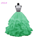 Cristales de lujo Dos piezas Vestido de fiesta Vestidos de quinceañera O-cuello Con cuentas Espalda abierta Vestido de desfile Vestido largo de organza con gradas Dulce 16 Vestido