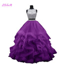 Cristales de lujo Dos piezas Vestido de fiesta Vestidos de quinceañera O-cuello Con cuentas Espalda abierta Vestido de desfile Vestido largo de organza con gradas Dulce 16 Vestido