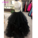 Cristales de lujo Dos piezas Vestido de fiesta Vestidos de quinceañera O-cuello Con cuentas Espalda abierta Vestido de desfile Vestido largo de organza con gradas Dulce 16 Vestido