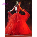 Cristales de lujo Dos piezas Vestido de fiesta Vestidos de quinceañera O-cuello Con cuentas Espalda abierta Vestido de desfile Vestido largo de organza con gradas Dulce 16 Vestido