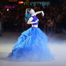 Cristales de lujo Dos piezas Vestido de fiesta Vestidos de quinceañera O-cuello Con cuentas Espalda abierta Vestido de desfile Vestido largo de organza con gradas Dulce 16 Vestido