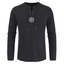 Men Plus Size Shirt Top Ancient Viking Embroidery Lace Up V Neck Long Sleeve Shirt Top For Men&
