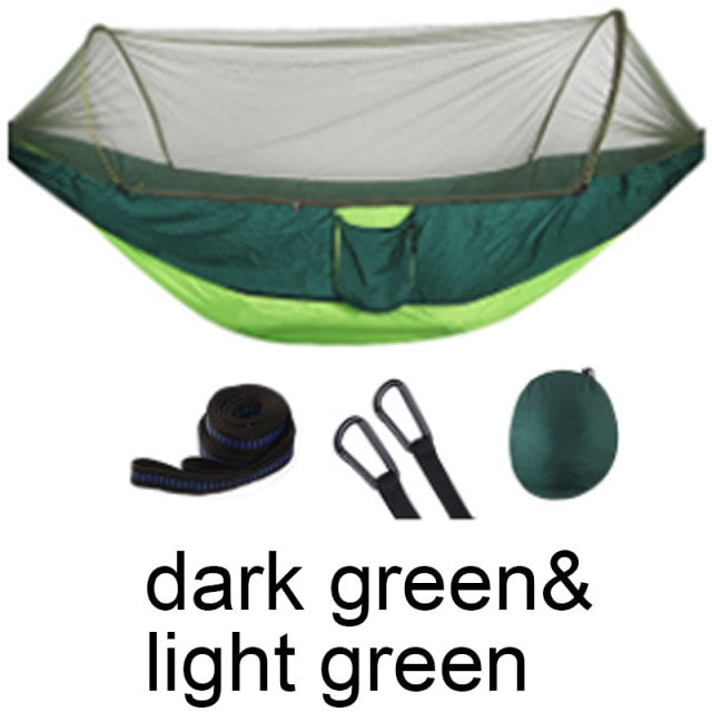 Hamaca de paracaídas con mosquitera para exteriores, hamaca portátil para acampar, cama colgante para dormir, columpio para dormir de alta resistencia, 250x120cm
