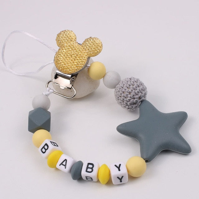 Personalize Name Mouse Head Dummy Clip Pacifier Clips Baby Silicone Pacifier Holder Chain Baby Attache Sucette Gift