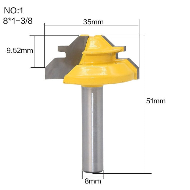 1Pc 45 Degree Lock Miter Router Bit 8Inch Shank Woodworking Tenon Milling Cutter Tool Drilling Milling For Wood Carbide Alloy