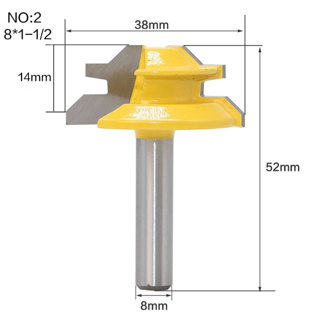 1Pc 45 Degree Lock Miter Router Bit 8Inch Shank Woodworking Tenon Milling Cutter Tool Drilling Milling For Wood Carbide Alloy