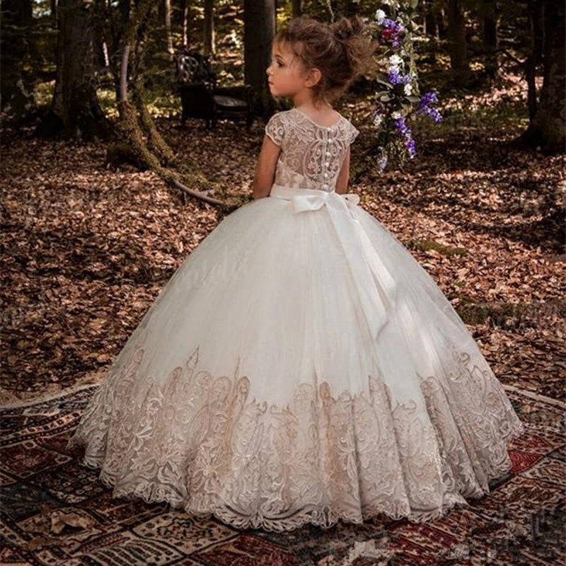 Spitze Blumenmädchenkleider für Hochzeit Erstkommunion Kleider Party Prom Prinzessin Kleid Pageant Kleider