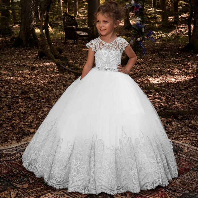 Spitze Blumenmädchenkleider für Hochzeit Erstkommunion Kleider Party Prom Prinzessin Kleid Pageant Kleider