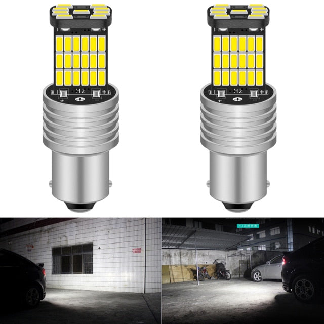 2 uds P21W 1156 BA15S bombillas LED luces de coche señal de giro luz de freno de marcha atrás R5W 4014 LED 12V DC lámpara de automóviles DRL para Skoda
