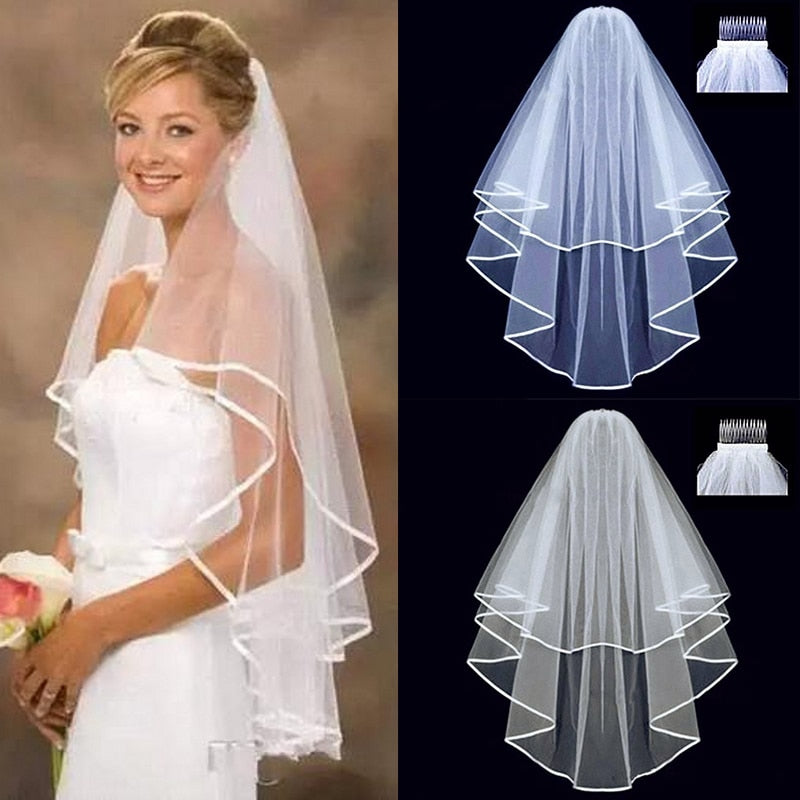 Short Tulle Wedding Veils Two Layer 75cm Comb White Ivory Bridal Veil for Bride for Marriage Wedding Accessories