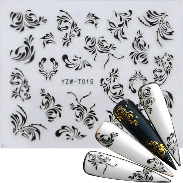 30 Styles Nail Sticker Black&Gold Flower/Love/Lace/Letter Vine Diamond Necklace Gel Polish Slider Accessories Nail Art Decals
