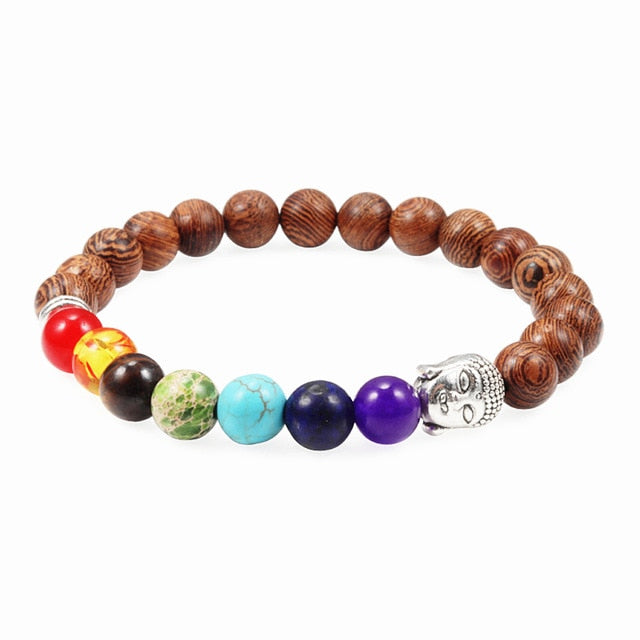 Hot Men Bracelet Wooden Beads Cross 7 Chakra  Healing Balance Onyx Bracelets&amp;Bangles Owl Prayer Reiki Buddha Women Jewelry Homme