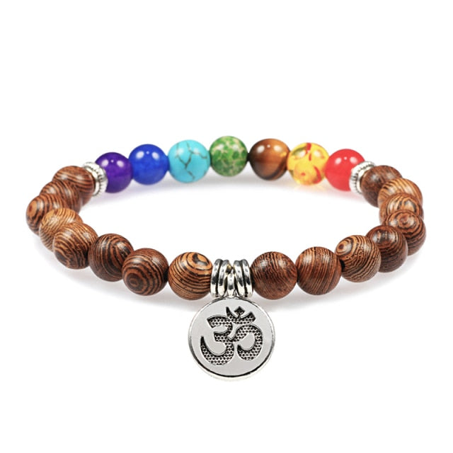 Heiße Männer Armband Holzperlen Kreuz 7 Chakra Heilung Gleichgewicht Onyx Armbänder &amp; Armreifen Eule Gebet Reiki Buddha Frauen Schmuck Homme