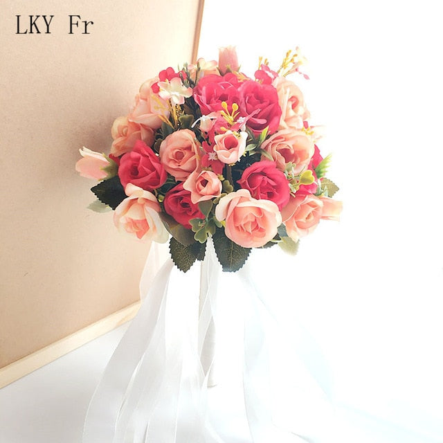 LKY Fr, ramo de flores para boda, accesorios para matrimonio, pequeños ramos de novia, rosas de seda, ramos de boda para decoración de damas de honor
