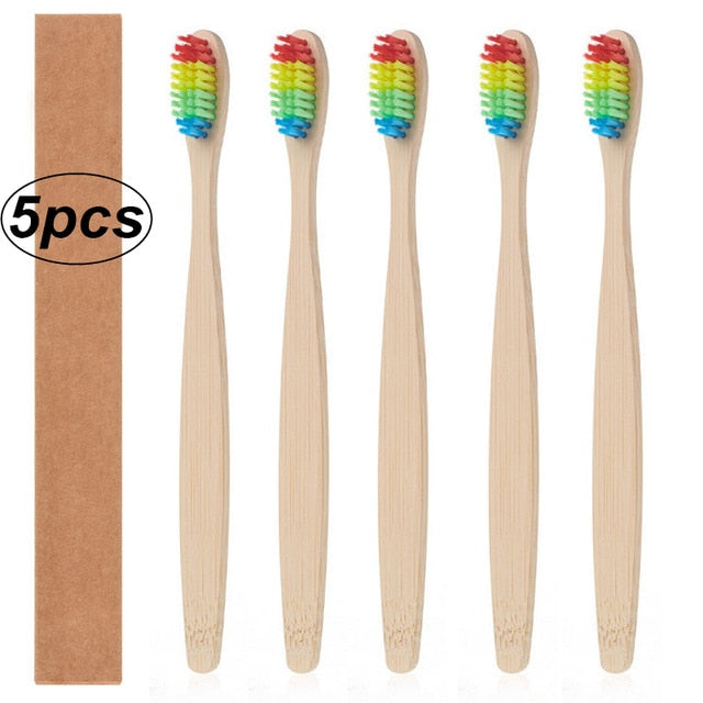 10pcs Toothbrush Bamboo Handle Rainbow Whitening Soft Bristle Bamboo Toothbrush Travel Eco-friendly Wooden Tooth Teeth Brush