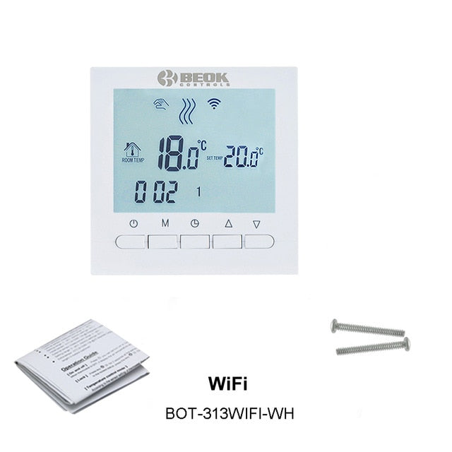 Beok Wireless Wifi Smart Thermostat for Gas Boiler Temperature Controller USB Powered Works with Google Home Alexa