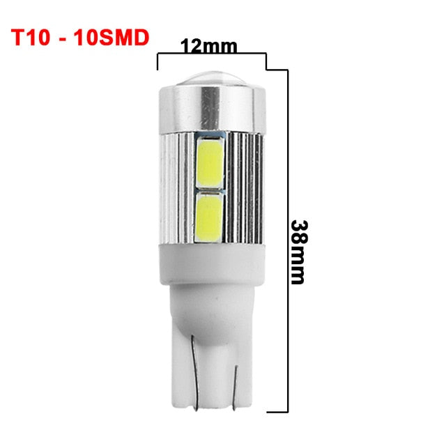 1x Car T10 LED Bulb 6 SMD 12V White 6500K W5W LED Signal Light 10 SMD Auto Interior Wedge Side License Plate Lamps 5W5 194 168