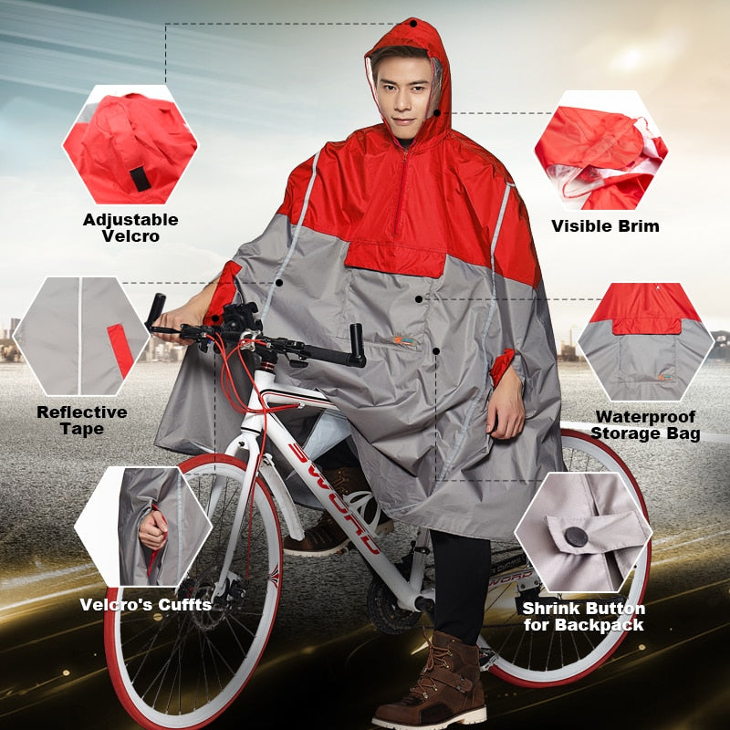 QIAN Undurchlässiger Regenmantel Damen/Herren Outdoor Regenponcho Rucksack Reflektierendes Design Radfahren Klettern Wandern Reise Regenschutz