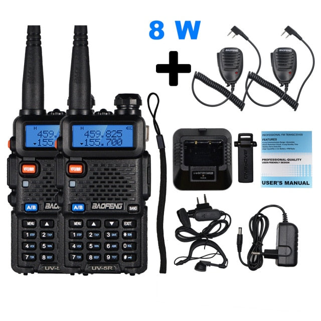 2pcs Real 8W Baofeng uv-5r Walkie Talkie High Power Portable Ham CB Radio uv 5r Dual Band VHF/UHF FM Transceiver Two Way Radio